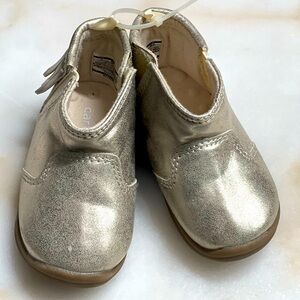 Carters size 3 gold baby shoes.